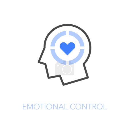 Illustration for Simple visualised emotional control icon symbol with a human head and a heart inside. - Royalty Free Image
