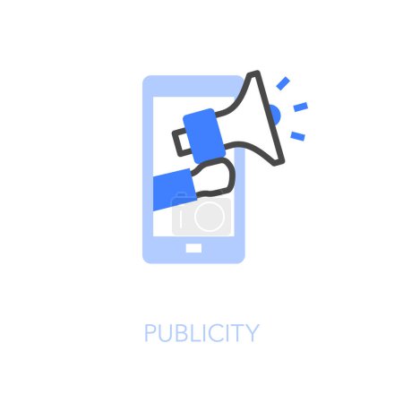 Téléchargez les illustrations : Symbole d'icône publicitaire visualisée simple avec smartphone et mégaphone. - en licence libre de droit