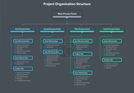 Illustration for Modern infographic for project or organization structure - dark version. Simple flat template for data visualization. - Royalty Free Image
