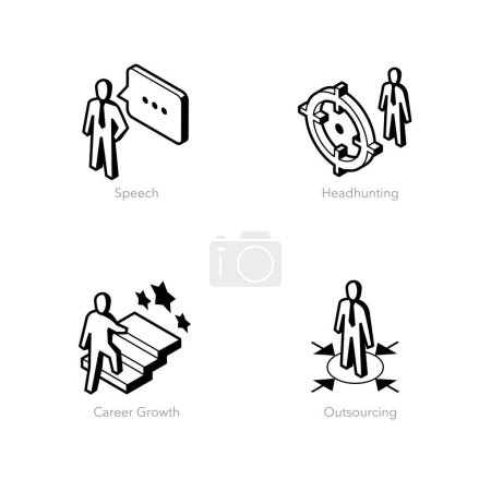 Illustration for Simple set of isometric line icons for employment 2. Contains such symbols as Speech, Headhunting, Career Growth and Outsourcing. - Royalty Free Image