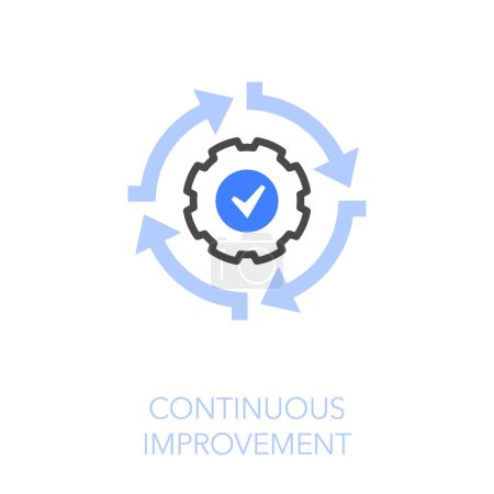 Illustration for Simple visualised continuous improvement icon symbol with process arrows with an accepted check mark. - Royalty Free Image