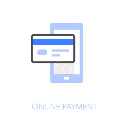 Téléchargez les illustrations : Symbole d'icône de paiement en ligne simple et visualisé avec smartphone et carte de crédit. - en licence libre de droit