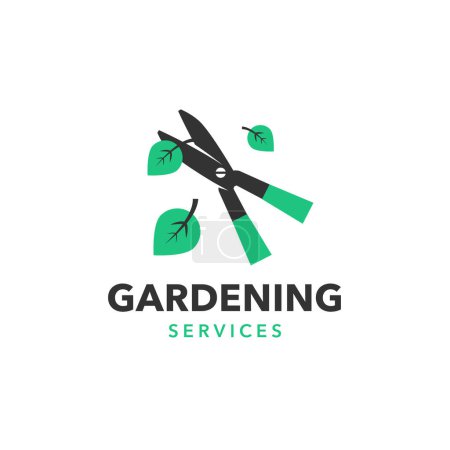 Ilustración de Plantilla de diseño de logotipo plano para servicios de jardinería. Elemento de marca simple para todos los trabajos de mantenimiento de jardines. - Imagen libre de derechos
