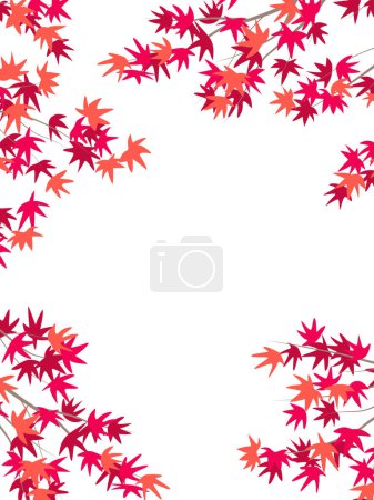 Ilustración de Vertical autumn frame  with red leaves on Japanese maple branches. Vector minimalistic background. - Imagen libre de derechos