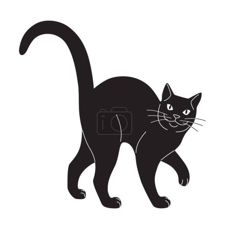 Illustration for Simple slinking black cat isolated on white background. Monochrome domestic animal with soft paws and long tail. Halloween decoration element. Vector cartoon flat illustration. - Royalty Free Image