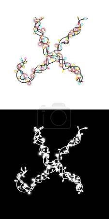 Photo for Colored Christmas Lights Letters typeface  with separate transparency X - Royalty Free Image