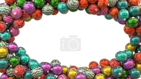 Photo for 3d illustration of Festive Christmas ornaments forming an oval frame - Royalty Free Image