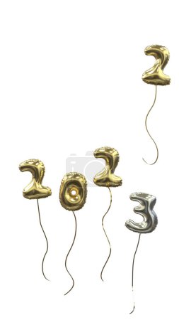 Photo for New Years Balloon 2022 fly away 2023 arrived all gold 3 silver - Royalty Free Image