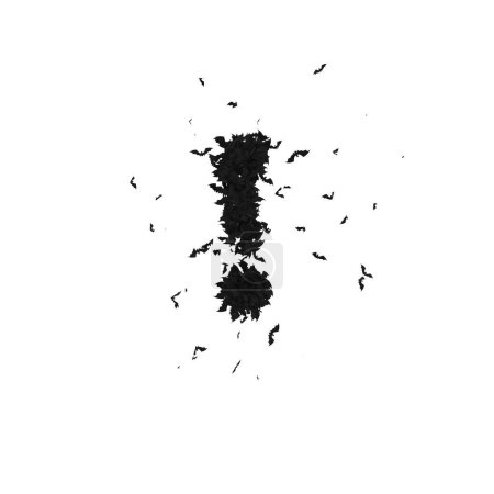 Foto de Tipo de letra estática de Halloween formada por murciélagos voladores con alfa el carácter signo de exclamación. - Imagen libre de derechos