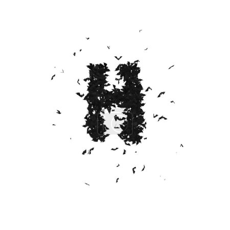 Foto de Tipo de letra estática de Halloween formada por murciélagos voladores con alfa el personaje H - Imagen libre de derechos