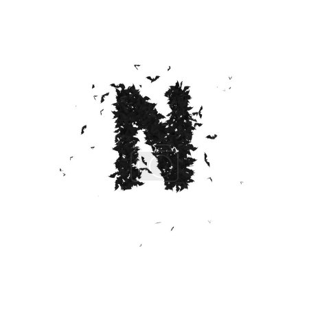 Foto de Tipo de letra estática de Halloween formada por murciélagos voladores con alfa el personaje N - Imagen libre de derechos