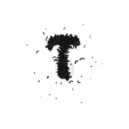 Foto de Tipo de letra estática de Halloween formada por murciélagos voladores con alfa el personaje T - Imagen libre de derechos