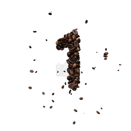 Photo for Coffee text typeface out of coffee beans isolated the character 1 - Royalty Free Image