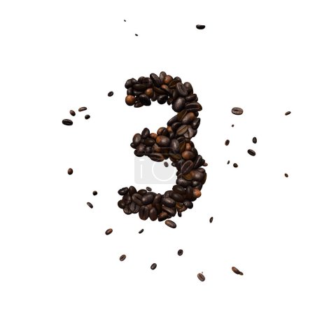Photo for Coffee text typeface out of coffee beans isolated the character 3 - Royalty Free Image