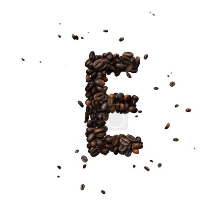 Photo for Coffee text typeface out of coffee beans isolated the character E - Royalty Free Image