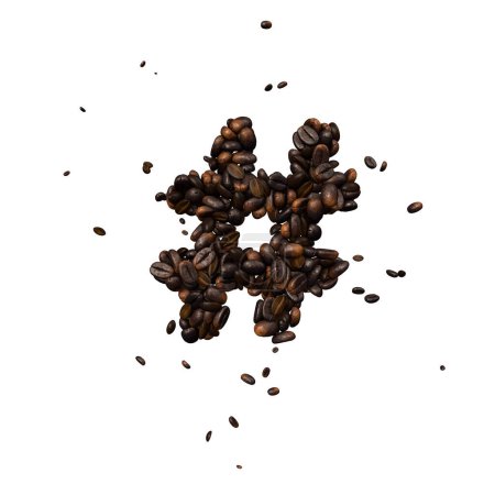 Photo for Coffee text typeface out of coffee beans isolated the character hashtag - Royalty Free Image