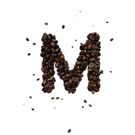 Photo for Coffee text typeface out of coffee beans isolated the character M - Royalty Free Image