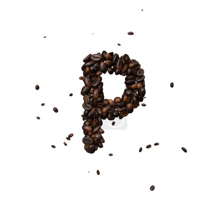 Photo for Coffee text typeface out of coffee beans isolated the character P - Royalty Free Image