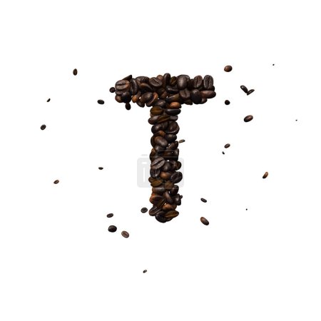 Photo for Coffee text typeface out of coffee beans isolated the character T - Royalty Free Image