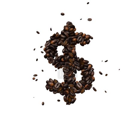Photo for Coffee text typeface out of coffee beans isolated the character USD - Royalty Free Image