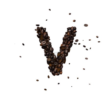Photo for Coffee text typeface out of coffee beans isolated the character V - Royalty Free Image