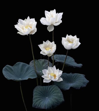 Photo for Beautiful pure white lotus in black background - Royalty Free Image