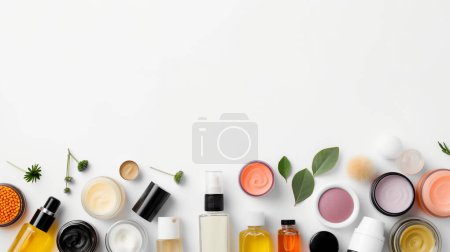 Photo for An arrangement of skincare products with botanical elements on white illustration by generative ai - Royalty Free Image