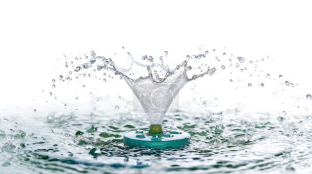 Salpicadura de agua de una gota golpeando la superficie, ilustración de fondo verde por ai generativo