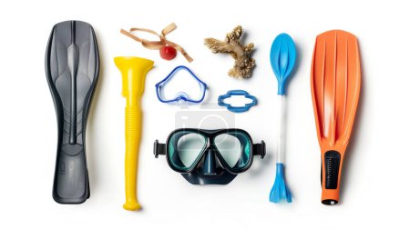 Snorkeling gear layout on a white background illustration by generative ai