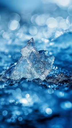 Formation de cristaux de glace sur un fond bleu flou avec bokeh. illustration par generative ai