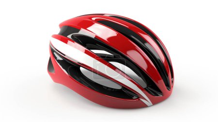Roter und schwarzer Aerodynamik-Fahrradhelm auf weißem Hintergrund. Illustration von generative ai