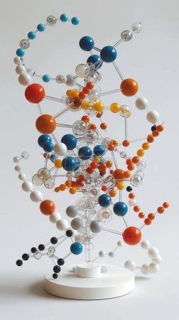 3D molecular structure model with multicolored spheres on white background