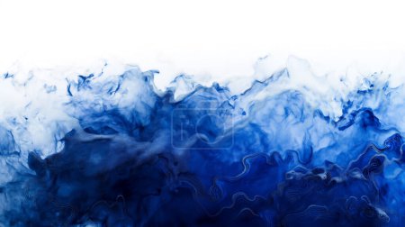Wispy blauer Rauch erzeugt flüssige, wellenartige Muster, die in einen weißen Hintergrund übergehen. Illustration von generative ai