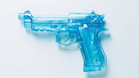 Transparente blaue Wasserpistole auf weißem Hintergrund. Illustration von generative ai