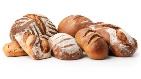 Photo for Assortment of freshly baked bread with various patterns on a white background. illustration by generative ai - Royalty Free Image