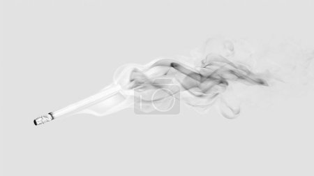 A cigarette with smoke swirling around it on a white background.