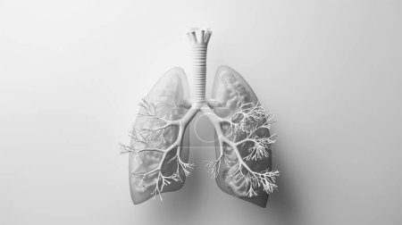 3D model of human lungs, detailed bronchi and alveoli, showcasing respiratory system anatomy.