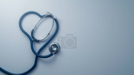 Photo for Stethoscope in heart shape on blue background, symbolizing healthcare and medicine. - Royalty Free Image