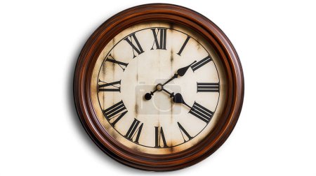 Téléchargez les photos : Horloge murale vintage avec chiffres romains dans un cadre en bois sur un fond blanc. - en image libre de droit