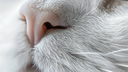Makroaufnahme der Nase und der Schnurrhaare einer Katze, die die Konsistenz und die feinen Haare hervorhebt.
