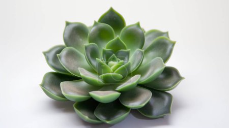 Close-up of a green succulent plant with symmetrical leaves.