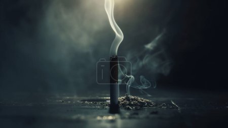 Foto de Vela apagada con humo que se levanta sobre un fondo oscuro, lo que significa el final o la ausencia. - Imagen libre de derechos