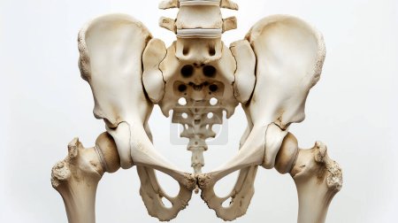 Human pelvic bones displayed in anatomical position, showcasing the structure of the skeletal system.