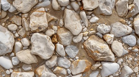 Close-up of various sized rocks and pebbles in natural earth tones.