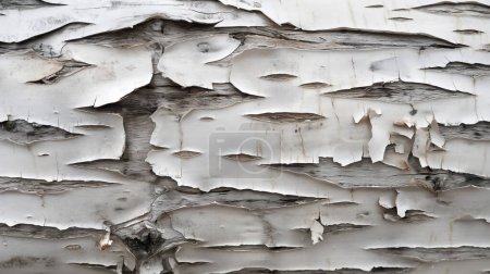 Peeling white bark on a tree, showcasing textures and patterns in nature.