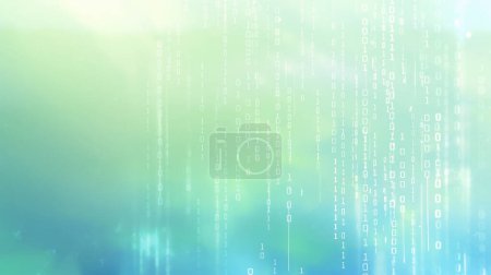 Foto de Digital binary code with 0 and 1 numbers falling on a bright blue and green gradient background. - Imagen libre de derechos