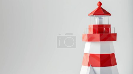 Ein stilisiertes rot-weiß gestreiftes Leuchtturmmodell mit einfachem Hintergrund.