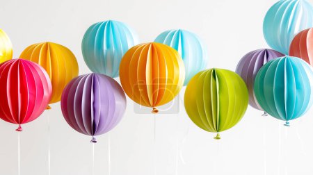 Photo for Colorful 3D paper balloons in a range of hues, floating with a sense of lightness and celebration. - Royalty Free Image