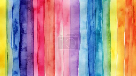 Téléchargez les photos : Rayures aquarelles colorées dans un spectre vibrant, s'écoulant parfaitement les unes dans les autres sur un papier texturé. - en image libre de droit