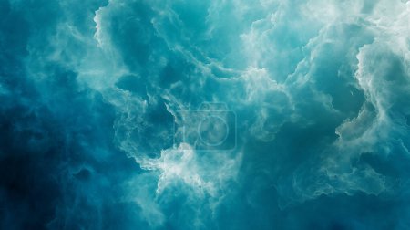Aerial view of turbulent ocean waters, capturing the ethereal beauty of swirling blue tones and white sea foam, creating an abstract and dreamlike visual texture.